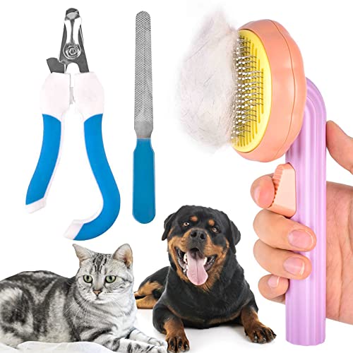 Hunde- oder Katzenpflegebürste für lang- oder kurzhaarige Katzen, Katzenbürste mit Nagelknipser und Feilen, Katzenkamm für Kätzchen, Welpenmassage, entfernt Verwicklungen und loses Fell Cover