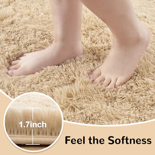 2x3 Rugs for Bedroom, Fluffy Area Rugs for Living Room, Soft Shag Kids Rug Small Carpet with 4 Non-Slip Rug Pads (Light Tan, 2ft x 3ft)