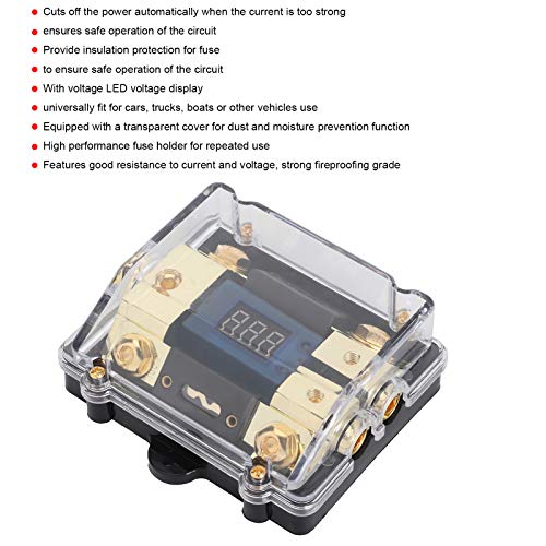 Fused Holder Box, Transparent Cover Fused Holder Block 100A 1 in 2 Out with LED Digital Voltage Display Power Distribution Block Replacement for Car Yacht Audio, 4.3 x 3.7 x 1.6in