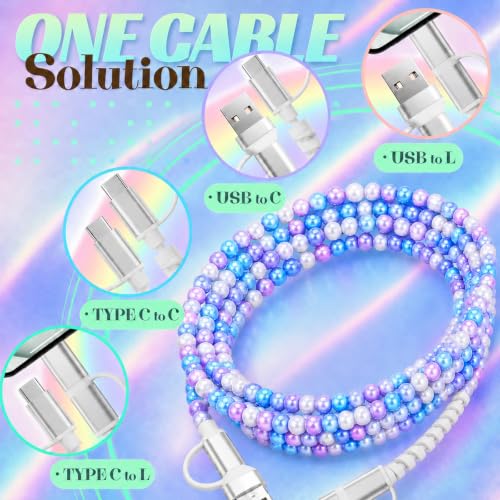 Image of 4-in-1 Beaded Charging Cable, MFi Certified, Works with CarPlay, 6.6FT 60W Fast Charger Cord for iPhone 17 /16 /15 /14 /13 /12 /11, iPad, Samsung, Android and More (Mermaid Glow)