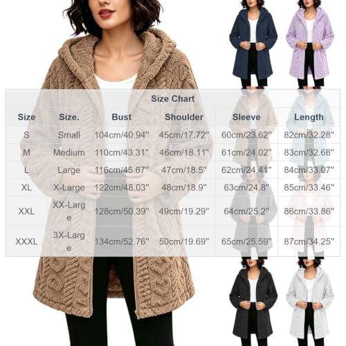 Womens Hooded Sherpa Cardigan Jacket Zip Up Jacquard Textured Long Coat - image 4