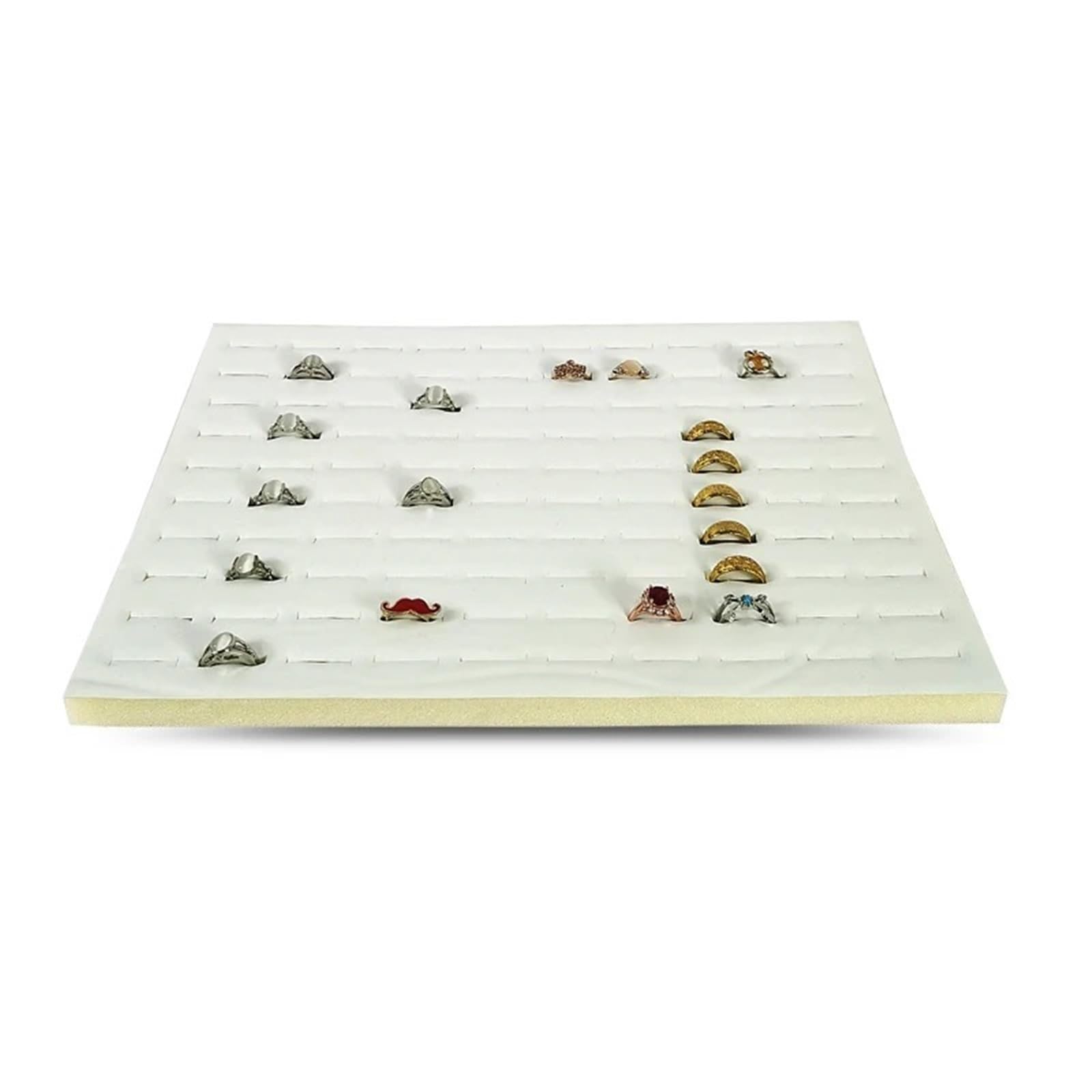 MAQDDO 5pcs 100 Slot Velvet Ring Display Foam Mat,Jewelry Tray for Retail Showcase & DIY Organizer,Protective Liner Countertop Pad For Jewelry(White PU)