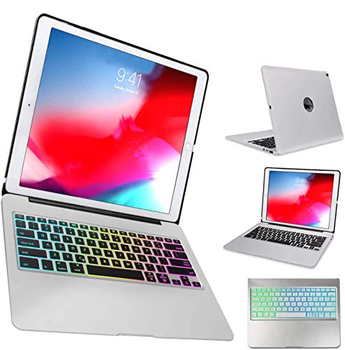 iPad Pro 12.9 inch (2nd Gen 2017) / Pro 12.9 inch (1st Gen 2015) Keyboard Case- Hard Shell Smart Case with 7 Colors Backlit Wireless Keyboard for iPad Pro 12.9 inch 1st/2nd Gen -Silver