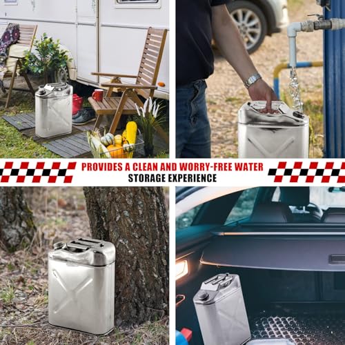Blulu 1 Pack 304 Stainless Steel Water Container 20 L 5 Gallon Portable Water Can Leak Proof Drinking Jug with Scientific Spout for Outdoors Camping Emergency Storage, 13.6" x 6.7" x 18.5" - Image 6