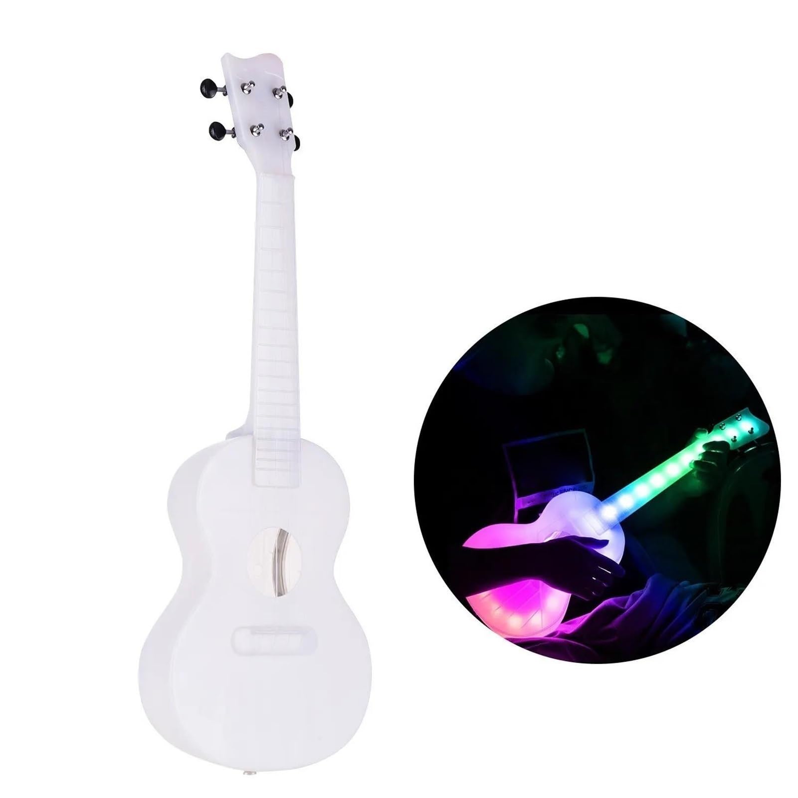 Ukulele Set 23 Zoll Ukulele Mit Farbenfroher LED Beleuchtung Carbon Saiten Gigbag Und USB Ladekabel