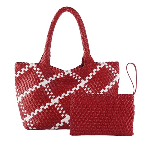 Image of SporGenius Woven Handbag Two Tone Tote Bag Vegan Leather Purse