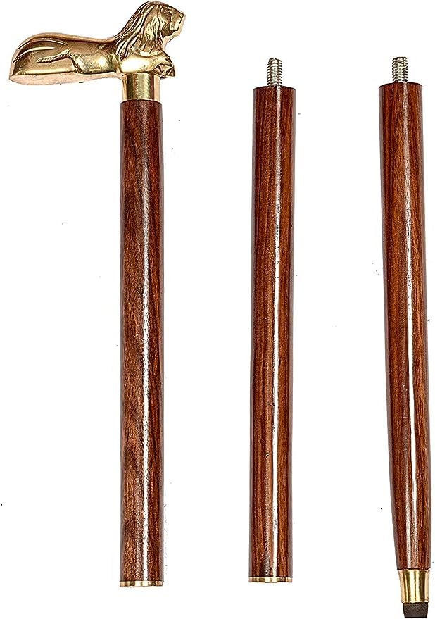 Image of ITOS365 ITOS365 Handmade Wooden Folding Walking Stick 36 Inch with Brass Round Handle | Detachable Walking Cane | Solid Wood Support Stick for Senior Citizens & Men