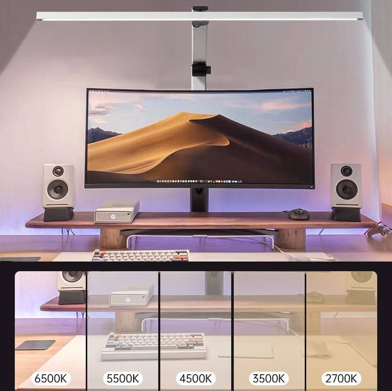 Lámpara Escritorio LED Lámpara de escritorio con abrazadera, luz LED de protección ocular con atenuación automática de 18 W, lámpara de mesa moderna de 31,4 pulgadas de largo con brazo ajustable for l