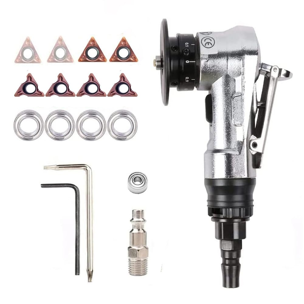 Mini Pneumatic Chamfering Machine,JIUNENG Metal Edge Beveler with Replace Blades 8pc（C 45 Degree/R1.5 Arc) and Bearings 4pc