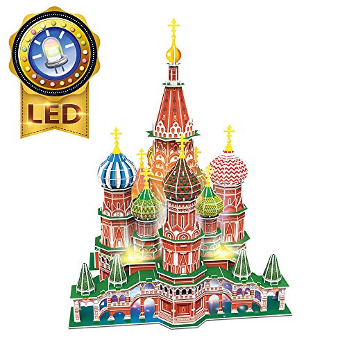 Preisvergleich Produktbild CubicFun 3D Puzzle Russland Architektur Basilius-Kathedrale (groß mit Lichtern) Modellbau Landmark Kit DIY Geschenk mit Anleitung für Kinder und Erwachsene, 224 Stück