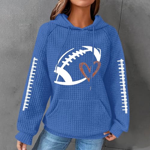Football Hooded Sweatshirt for Women Funny Football Graphic Shirt Waffle Knit Pullover Hoodies Long Sleeve Sweatshirts4