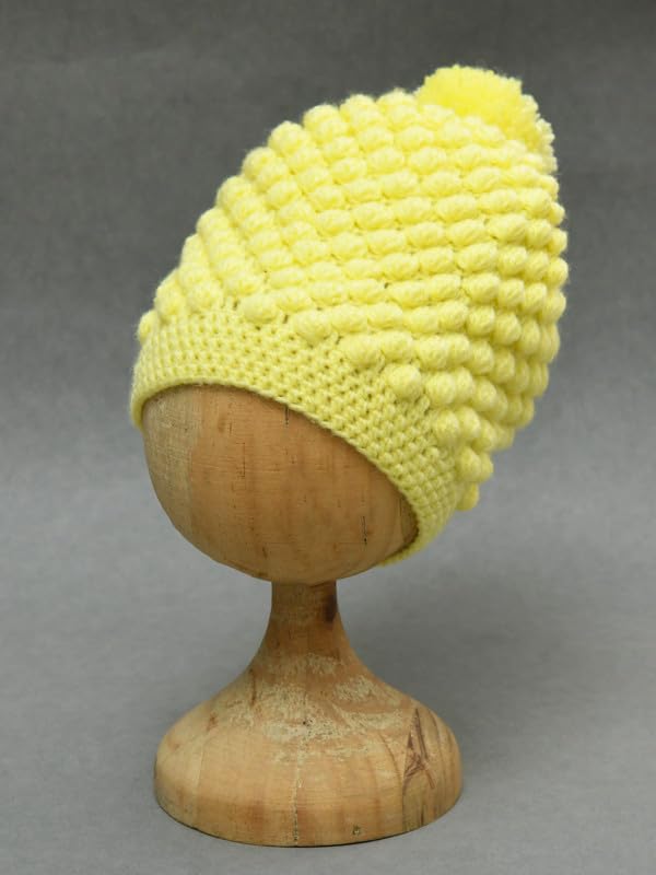 Image of Handmade Knitted Self Design Woolen Beanie Cap for Kids - White & Red 6-12 M | Winter Cap for Baby | FUNCAP56-6-12 M