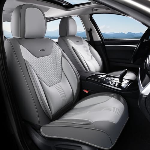 Image of Coverado Car Seat Covers with Lumbar Support, Front Covers for Cars, Universal Automotive Seat Cover, Waterproof, Leather Car Seat Cushion, Interior Seat Protectors for Most Cars