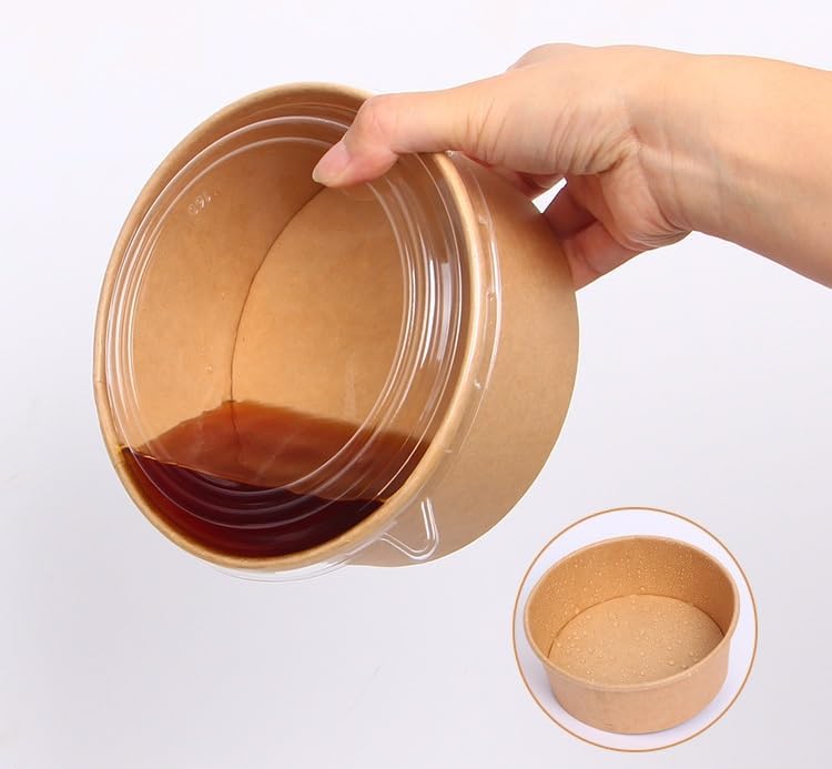 FOXHOLE 600 Sets 32 oz. Kraft Paper Food Containers Cold/Hot Soup Bowls with PP Plastic Lid