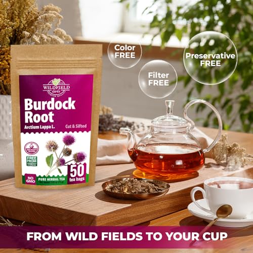 Image of Wildfield Herbs 50 Bags Burdock Root Tea Herb Dried Burdock Root Tea Herb (Arctium Lappa Root) - 50 Count 1.5g Bags Bardana
