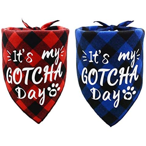 Covoroza 2 Pack It’s My Gotcha Day Print Dog Birthday Bandana for Boys and Girls Scarf Bibs Accessories for Pet Birthday Gift Red and Blue Cover