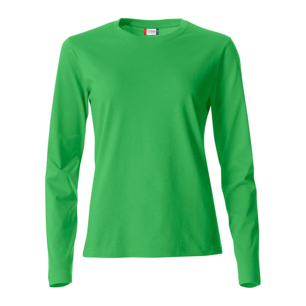 Clique - Women's Long-Sleeved Crew Neck T-Shirt Basic-T L/S Ladies in Cotton Jersey Slim-Fit in Various Sizes and Colours, Acid Green, M