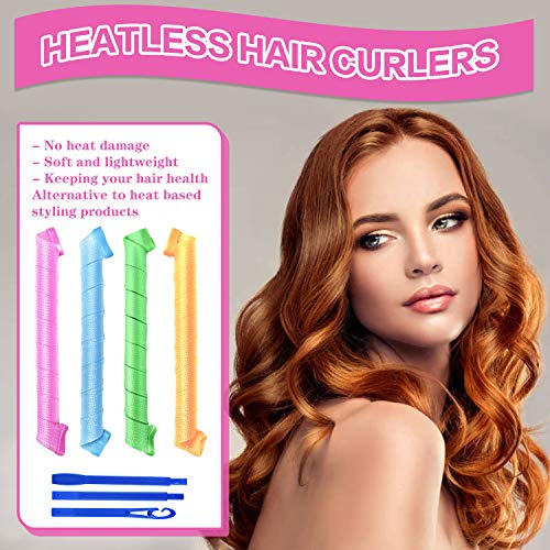36 Pieces Hair Curlers No Heat for Long Hair, Heatless Spiral Curls Styling Kit, Magic Hair Rollers Curlers Wave Formers Style with 1 Styling Hooks for Most Kinds of Hairstyles Home Salon DIY-55CM