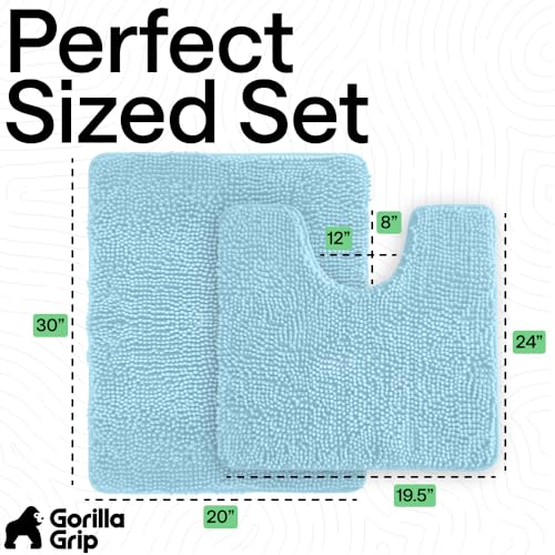 Image of GORILLA GRIP Bathroom Rug Sets, Soft Chenille 2 Piece Area Rugs Set, Toilet Base Mat and 30x20 Carpet, Absorbent Microfiber Washable Mats Dry Quickly, Home Decor and Bath Room Accessories, Sky