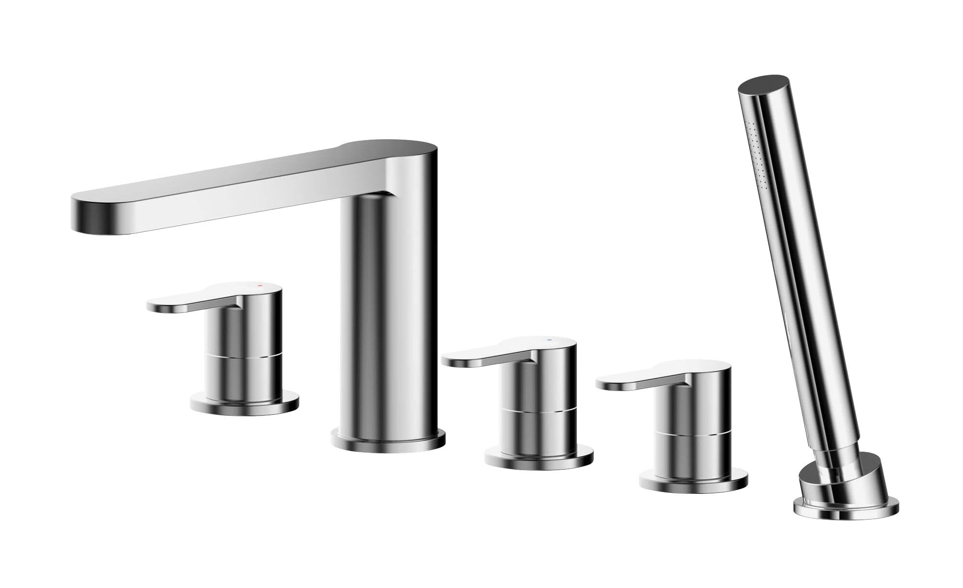 Balterley Silver Bath Mixer Tap With Shower Kit, 3 Lever Round Bath Filler Tap, 5 Tap Holes, Round Head Showers For Bathrooms, Bathroom Taps With Shower Head And Hose Set - 535 X 225 X 230Mm (Chrome)