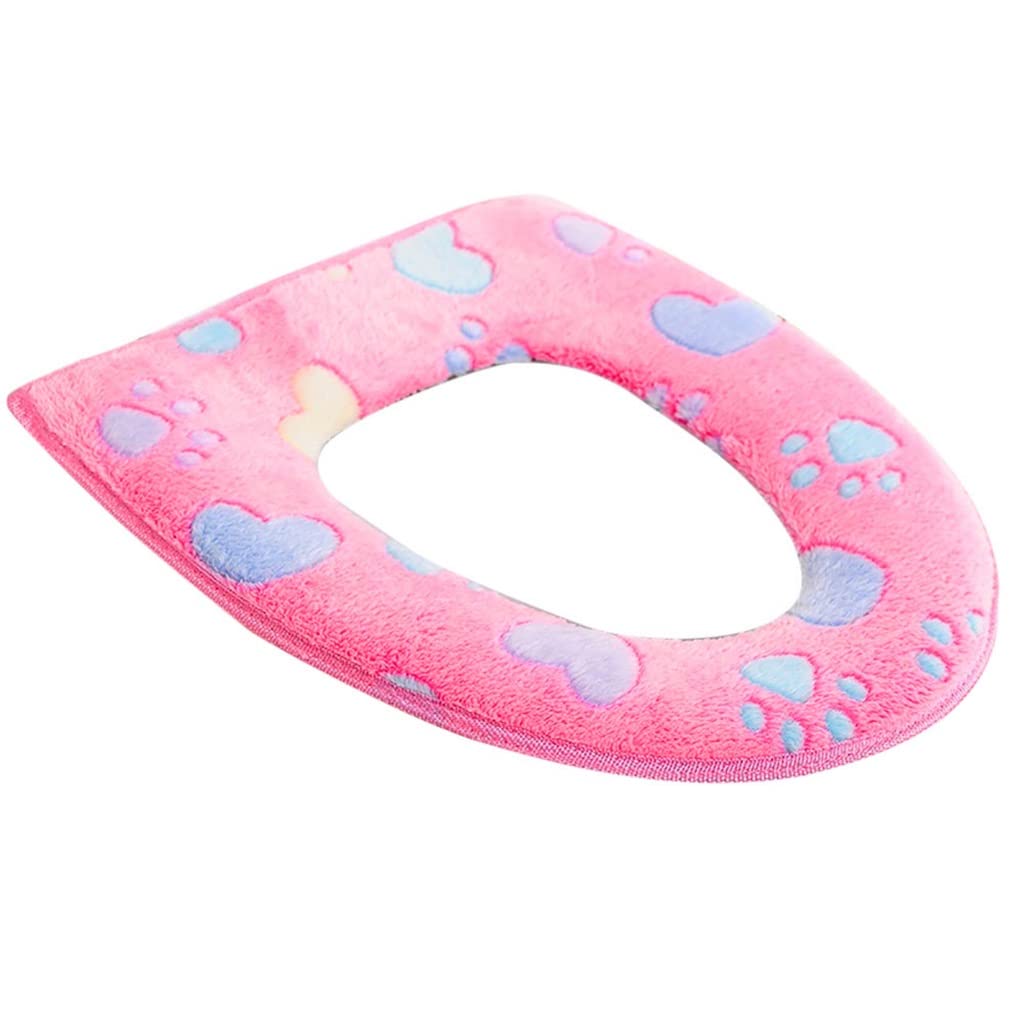 Mzpxqmsyk Women's Pink Toilet Seat Cushion, Washable Coral Fleece Embroidered Toilet Seat Cover Multicolor(Pink)