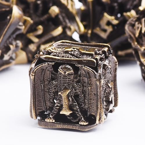 SIQUK 7 Piezas Dados de Metal D&D, Poliédricos Huecos D4/D6/D8/D10/D12/D20/D% para RPG Dungeons and Dragons