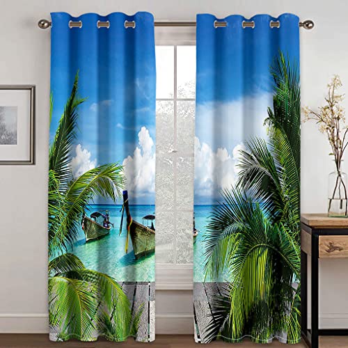 SVTUSR Rideaux Occultants Thermiques pour Salon Et Chambre 3D Paysages Végétaux Tropicaux en Bord...