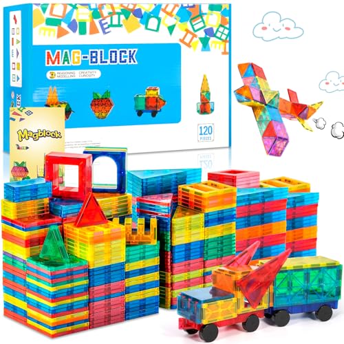AQXONG 120Pcs Giocattoli da Costruzione Magnetici, Set di Costruzioni Giocattolo Magnetiche, Giocattoli Educativi da Costruzione, Regalo Giocattolo Magnetico per 3+ Ragazzi e Ragazze