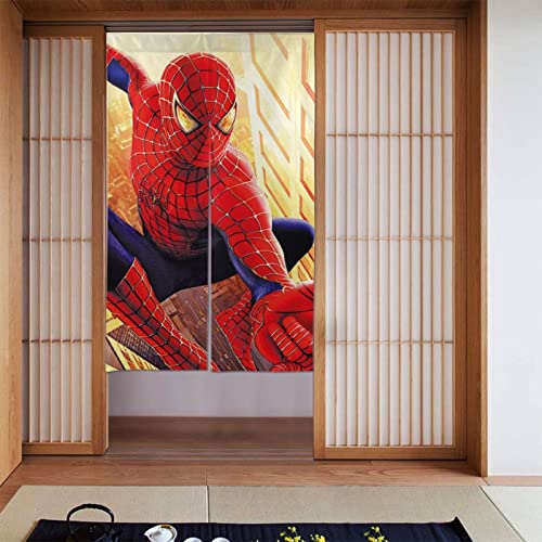 スパイダーまん のれん暖簾 2枚組四季兼用 簡単取り付け 玄関目隠し 寝室 浴室用 湯 リビング階段 お部屋の間仕切りドアカーテン 86cm*143cm