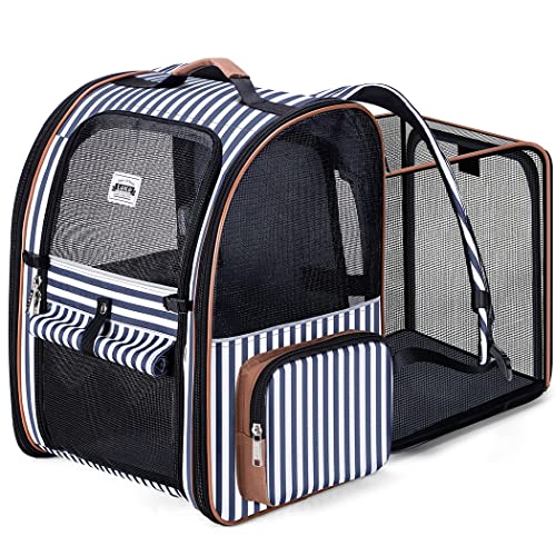 Image of Large Cat Backpack Carrier Expandable Pet Carrier Backpack for Small Medium Cats Fit Up to 18 Lbs, Foldable Puppy Backpack Carrier for Travel, Hiking (Striped, 12.6 inch L x 11.2 inch W x 16.5 inch H)