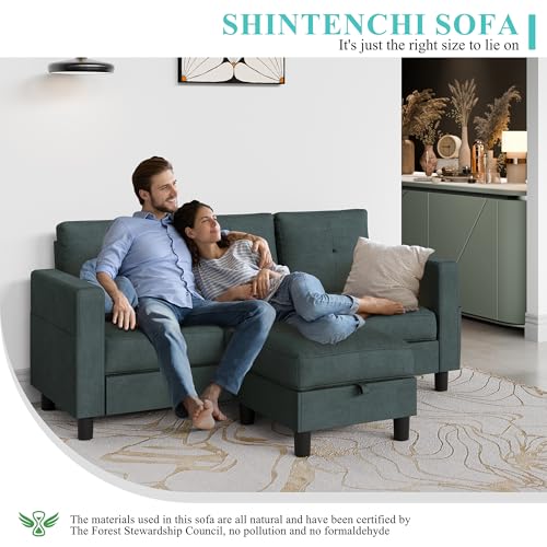 Shintenchi Modern L-Shaped Convertible Sofa with Storage Ottoman for Living Room (Dark Grey)
