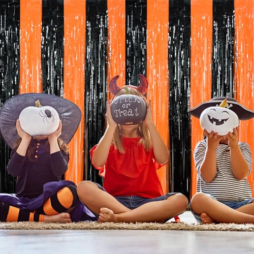 Image of TONIFUL 2Pcs Black Orange Door Streamers,Photo Booth Backdrop Metallic Streamers Foil Fringe Curtains for Birthday,Christmas,New Year,Bachelorette,Halloween Party Streamers Decor(6.6ft x 6.6ft)