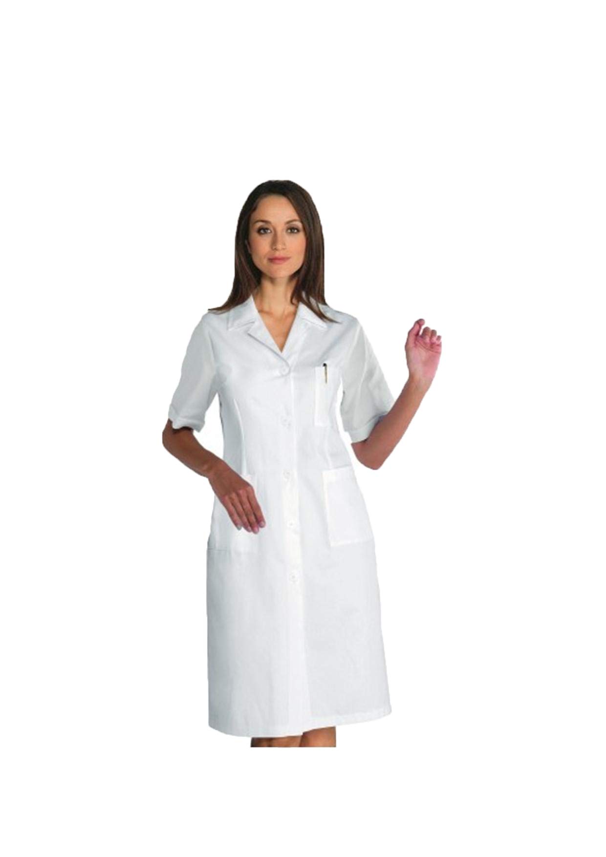 Ricamo Gratuito - Camice Sanitario da Lavoro Bianco - Divisa Manica Corta Donna - Camici da Laboratorio per Dottoressa, Medico, Struttura Sanitaria, Infermiera, Veterinario (XS)
