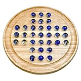 Marble Solitaire Board Game Set - Wooden Round Board with Glass Marbles for Family Game Night, Strategy Puzzle Toys for Adults Kids, Classic Peg Solitaire Game by WOWME