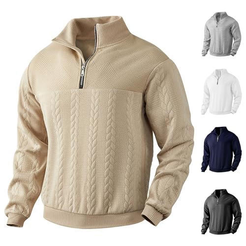 Quarter Zip Sweatshirts for Men Casual Stand Collar Long Sleeve Polo Sweater Lightweight Solid Color Pullover Tops4
