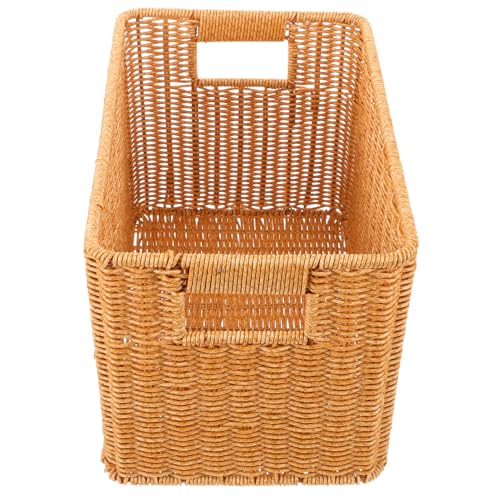 Cabilock Rectangular Imitation Rattan Storage Basket Compact Decorative Organizer for Kitchen Bathroom Bedroom Versatile Woven Storage Bin for Narrow Spaces
