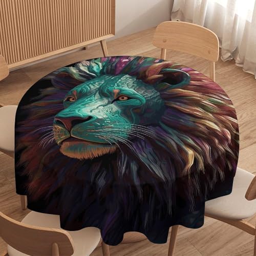 Nappe ronde lion abstrait imperméable, nappe lavable et antitache de 127 cm - 5