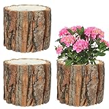 AIHSUMC 3 Pcs Wooden Vase for Centerpieces, 3.9 in Bark Vase Rustic Wooden Bark Flower Pots Country Style Stump Bucket Planter for Woodland Party Wedding Window Home Farmhouse Table Decor