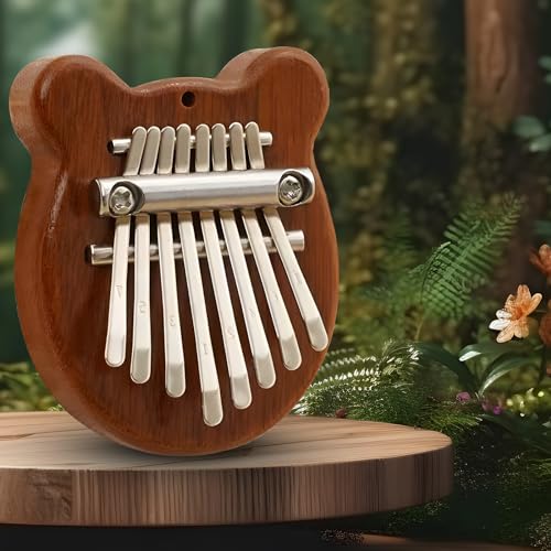 Image of Uenhoy Mini Wood Kalimba Thumb Piano 8 Keys Finger Thumb Piano, Bear | Musical Instruments, Portable Wooden Mbira Finger Piano for Piano Beginners
