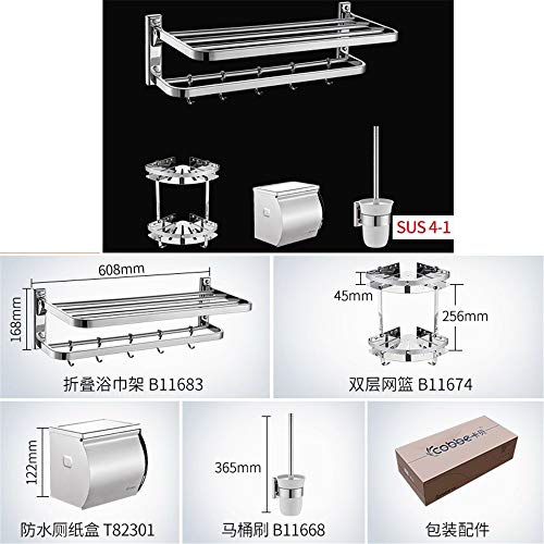 T-YSPJ Bathroom Shelf Bathroom Stainless Steel Towel Stand Bathroom Hardware Pendant Set, Four-Piece Set A