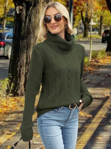 Womens Cable Knit Turtleneck Sweaters 2025 Winter Warm Long Sleeve Pullover Casual Tops4