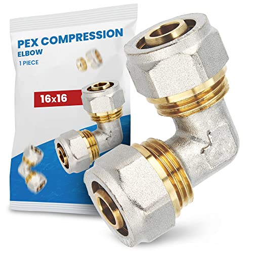 Codo Conector Angular 16 x 16 Compresión para PEX-AL-PEX Latón Wärmer System Atornillado Acoplamiento Roscado