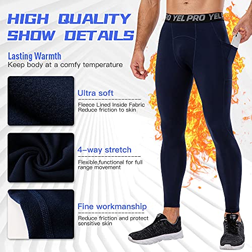 POIHIDE Calças térmicas masculinas quentes com bolso, leggings de corrida para treino de secagem ráp
