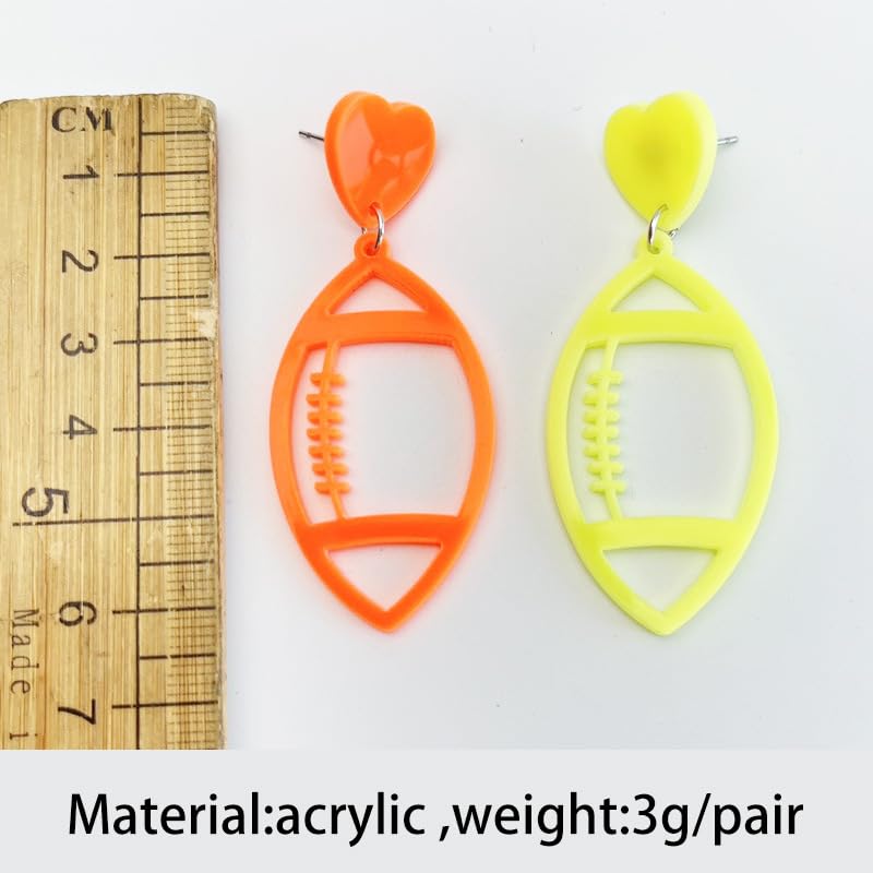 Retro Fluorescent Acrylic Footbal Dangle Drop Earrings Dainty Lightweight Hollow-out Rugby Football Sports Statement Earrings for Women Sports Game Day Jewelry Gifts2