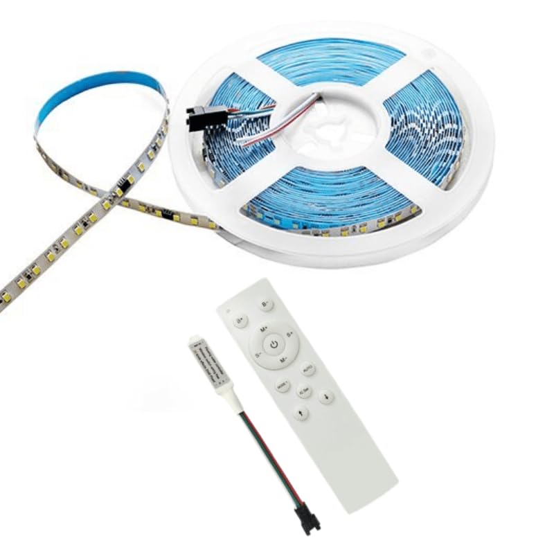 SILAMP Ruban LED 10M Effet Dynamique 120LED/m 24V 10W/m + Contrôleur RF 12-24V pour Ruban LED - Blanc Froid 6000K - 8000K