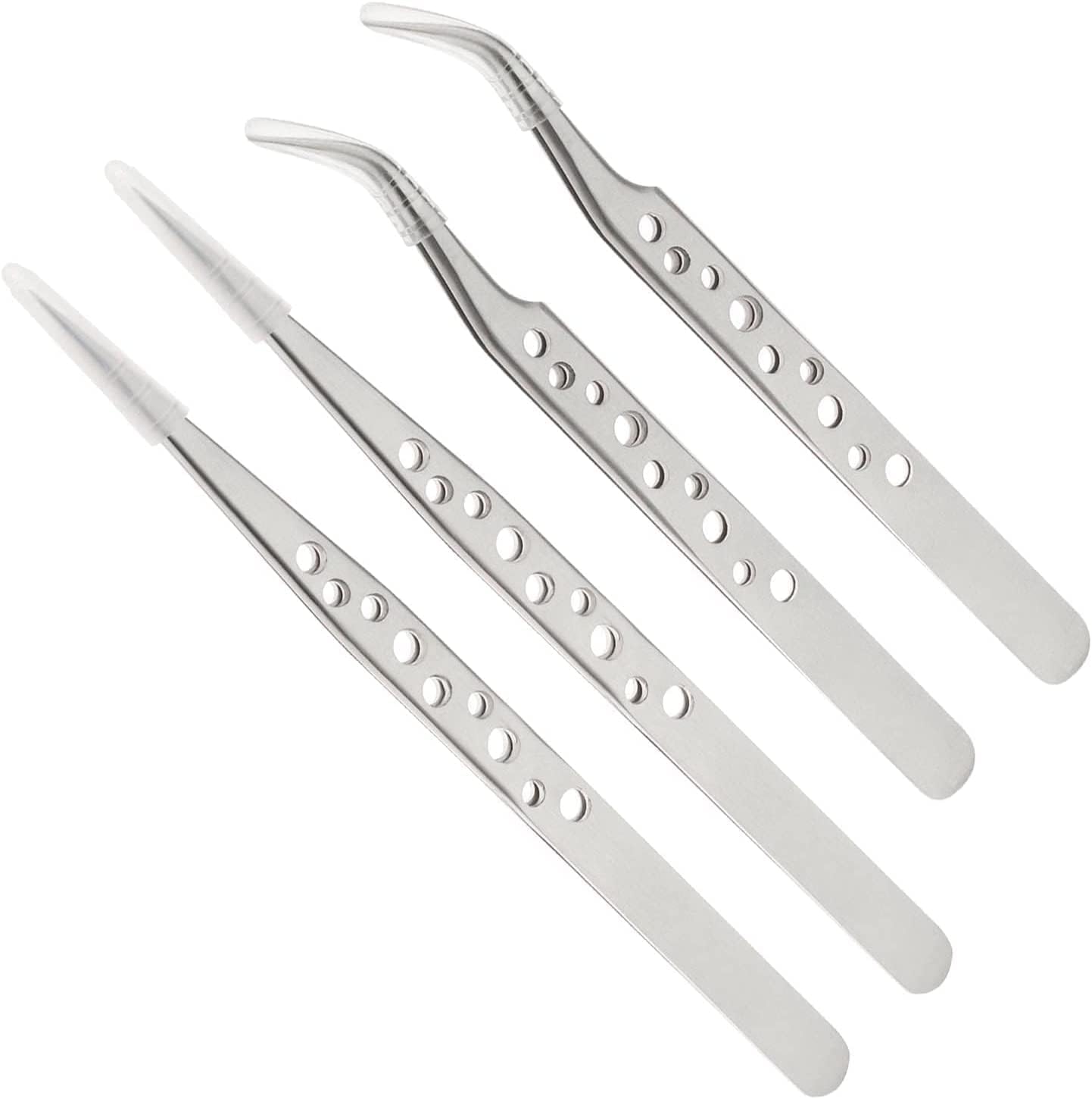 Stainless Steel Tweezers,4Pcs AntiStatic Curved and Straight Tip