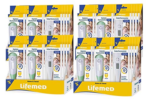Lifemed Fieber-Thermometer-Mischdisplay (4 Sets: 24 x Fieberthermometer digital weiß + 24 x Fieberthermometer digital "flex" grün-weiß)