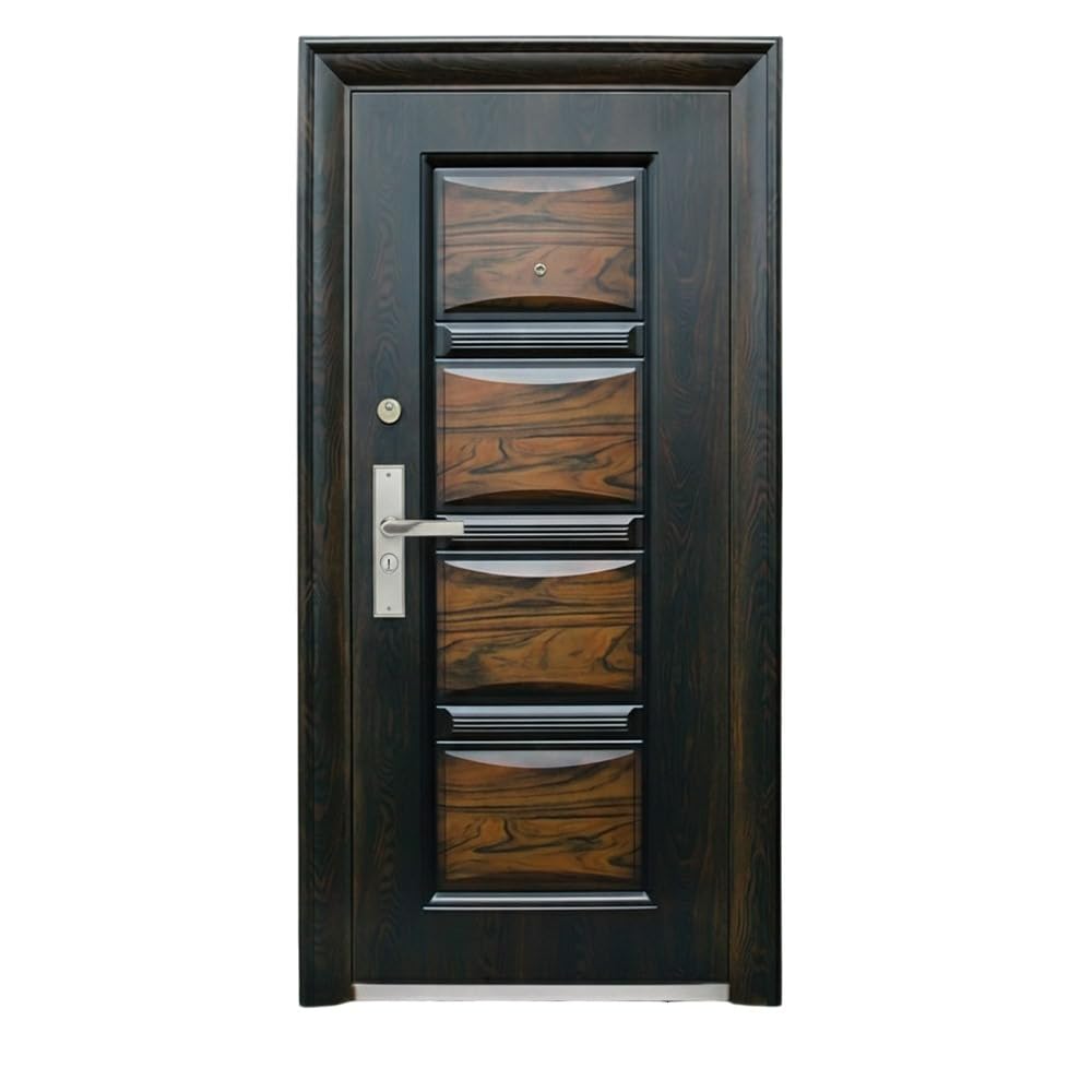 Porta Blindata da Esterno con Apertura Destra e Sinistra Sia Interna che Esterna Porta in Metallo con Spioncino Colore Marrone Effetto Legno P2 (Apertura interna sinistra, 90x210 cm)