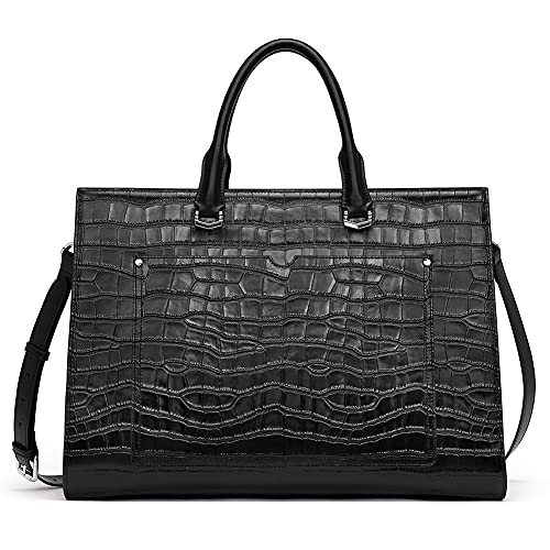 CLUCI Damen Aktentasche Leder 15,9 Zoll Slim Business Laptop Schultertasche Krokodilmuster Schwarz, 1-6 schwarzes Krokodil