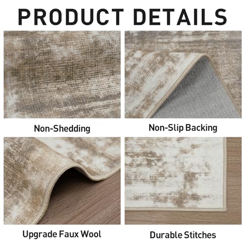 4x6 Area Rugs Washable Rug: Modern Abstract Living Room Rug Soft Anti-Skid Thin Carpet Indoor Floor Non-Shedding Carpets for Bedroom Dining Room Farmhouse Nursery Home Office - Brown White
